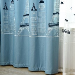 北欧風の城刺繍入り窓用カーテン（リビングルーム・寝室用）