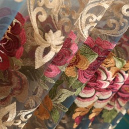 高級シアーカーテン オーダーメイドカーテン アメリカングラデーションカラー刺繍 寝室 窓装飾
