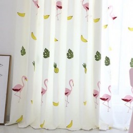 刺繍入りフラミンゴカーテン。オーダーメイドカーテン。半透明のシアーカーテン。リビングルームや寝室に。