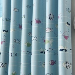 漫画の魚の柄の青い遮光カーテンプリントカーテン、子供部屋用にオーダーメイドカーテン
