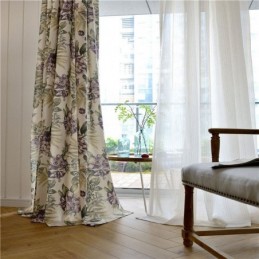 アメリカンルーラルカーテン オーダーメイドカーテン 紫の花柄プリント 寝室用生地
