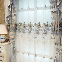 高級シアーカーテン オーダーメイドカーテン 刺繍入りマウンテンチュール リビングルーム 寝室用