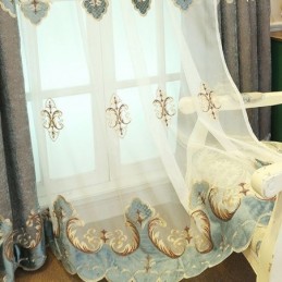 リビングルーム、寝室用の窓装飾用チュールモダン刺繍シアーカーテン