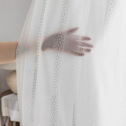 クラシックな幾何学模様の窓用スクリーン、白刺繍オーガンザ、リビングルーム用オーダーメイドカーテン