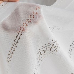 クラシックな幾何学模様の窓用スクリーン、白刺繍オーガンザ、リビングルーム用オーダーメイドカーテン
