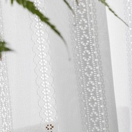 クラシックな幾何学模様の窓用スクリーン、白刺繍オーガンザ、リビングルーム用オーダーメイドカーテン
