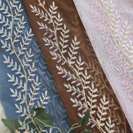 寝室用装飾窓スクリーン植物刺繍チュールカーテン