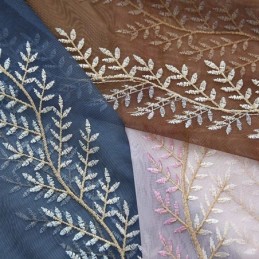 寝室用装飾窓スクリーン植物刺繍チュールカーテン