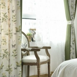 リビングルーム用コットンリネン花柄プリントステッチカーテン（植物柄）