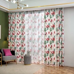 カーテン アメリカンスタイル 植物プリント