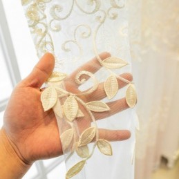 北欧風シアーカーテン オーダーメイドカーテン つる刺繍 リビングルーム 寝室