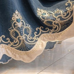 半遮光カーテン ヨーロピアンフローラル刺繍シェニール リビングルーム 寝室用