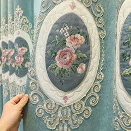 シェニール刺繍カーテン ヨーロピアンスタイル 花柄 リビングルーム 寝室用