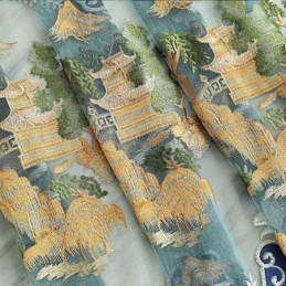 シェニール半遮光カーテン 中国風山刺繍 リビングルーム 寝室
