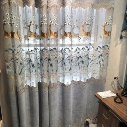 北欧風シェニールカーテン フォーン刺繍 半遮光 リビングルーム 寝室用