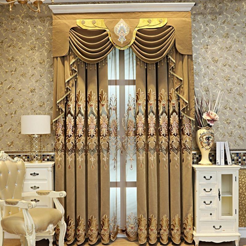 シェニール半遮光カーテン オーダーメイドカーテン ヨーロッパ風花刺繍 リビングルーム 寝室 窓用
