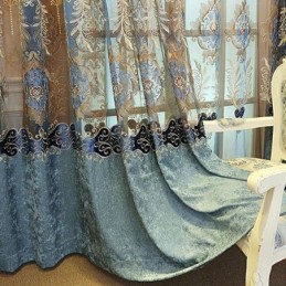 シェニール半遮光カーテン オーダーメイドカーテン ヨーロッパ風花刺繍 リビングルーム 寝室