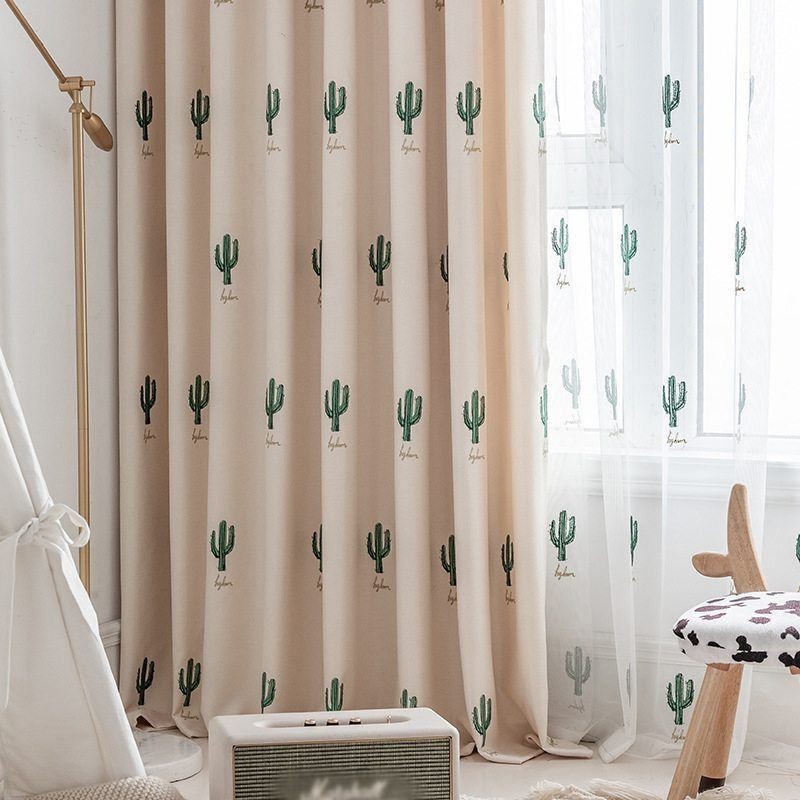カーテン キッズスタイル サボテン刺繍