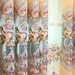 高級シェニールカーテン オーダーメイドカーテン 花柄刺繍カーテン リビングルーム 寝室用