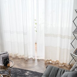 刺繍入りシアーチュールカーテン 透明ドレープ コルティーナ リビングルーム用