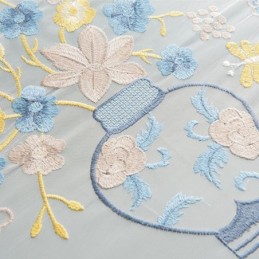 刺繍入りシアーチュールカーテン 花柄ボイルカーテン リビングルーム用オーダーメイドカーテン