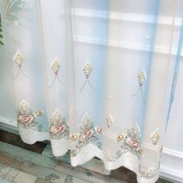 花柄刺繍シアーカーテン オーダーメイドカーテン 優雅なチュールドレープ リビングルーム用